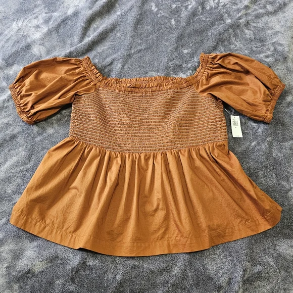 Old Navy Off Shoulder Smocked Babydoll Swing Blouse Cotton Womens XL NWT - Picture 4 of 12